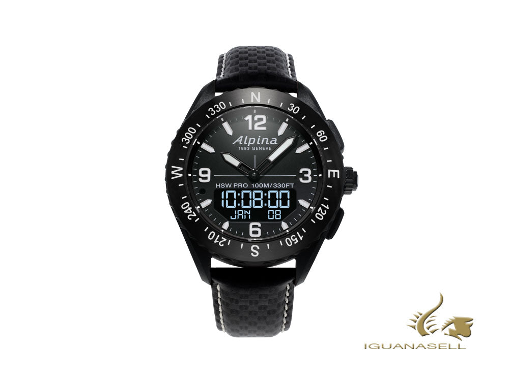 Montre connectée Alpina Alpiner X, 45 mm, noire, GMT, alarme, date, AL-283LBBW5AQ6