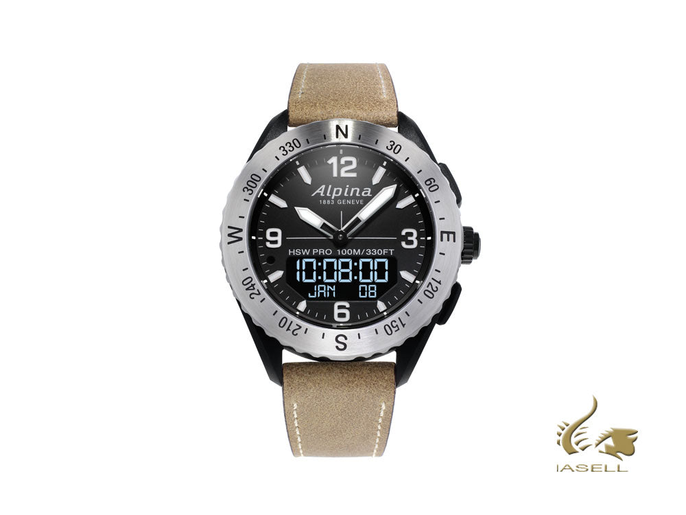 Montre connectée Alpina Alpiner X, 45 mm, noire, GMT, alarme, date, AL-283LBBW5SAQ6