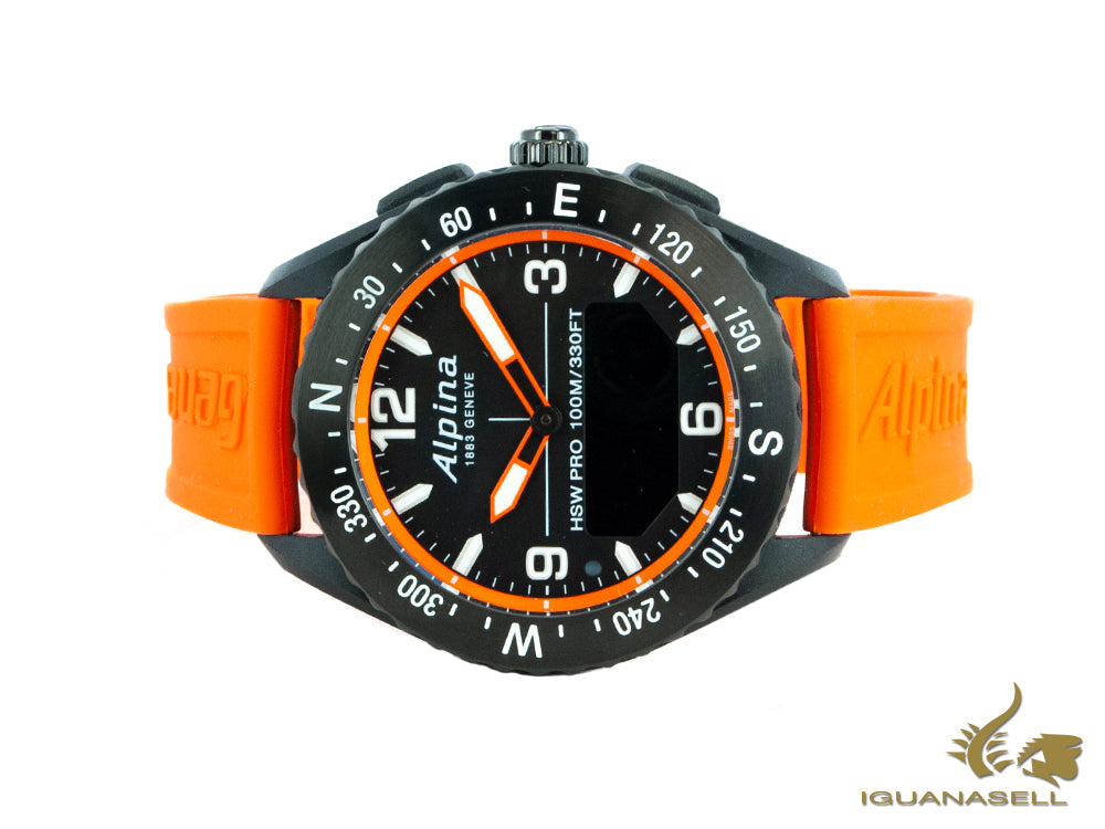 Montre connectée Alpina Alpiner X, 45 mm, noire, GMT, alarme, date, AL-283LBO5AQ6