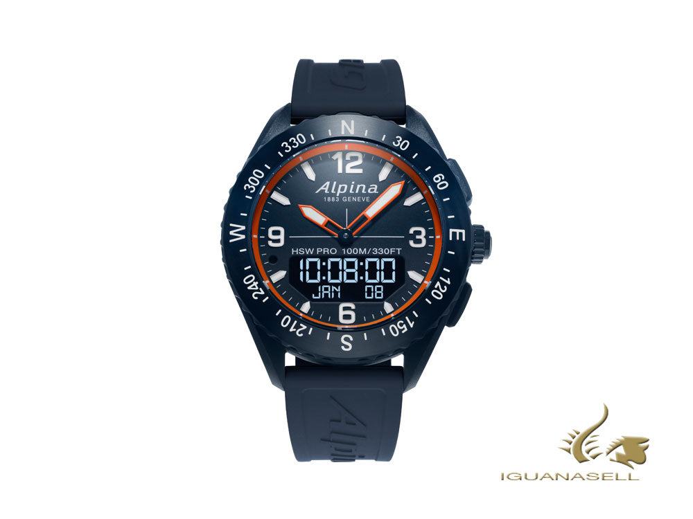 Montre connectée Alpina Alpiner X, 45 mm, bleu, GMT, alarme, date, AL-283LNO5NAQ6