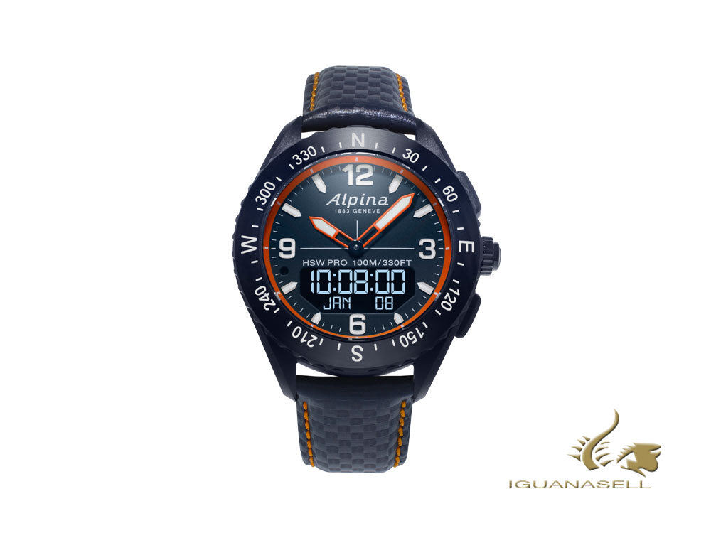 Montre connectée Alpina Alpiner X, 45 mm, GMT, alarme, bleu, date, AL-283LNO5NAQ6L