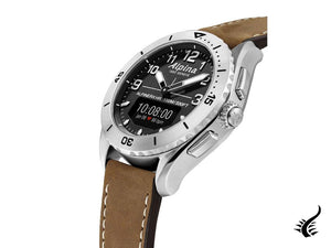 Montre connectée Alpina AlpinerX Alive, noire, GMT, alarme, marron, AL-284LBBW5SSAQ6L