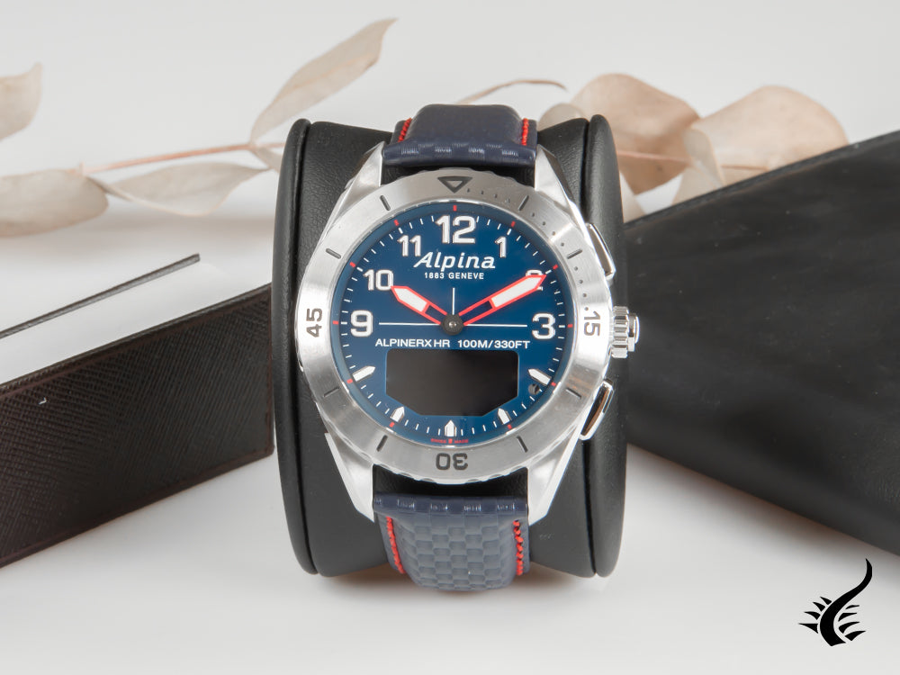 Montre connectée Alpina AlpinerX Alive, bleu, GMT, alarme, bleu, AL-284LNNR5SSAQ6L