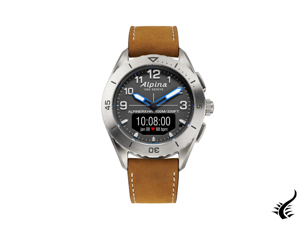 Alpina AlpinerX Alive Smartwatch, Grey, GMT, Alarm, Brown, AL-284LGGN5TAQ1L