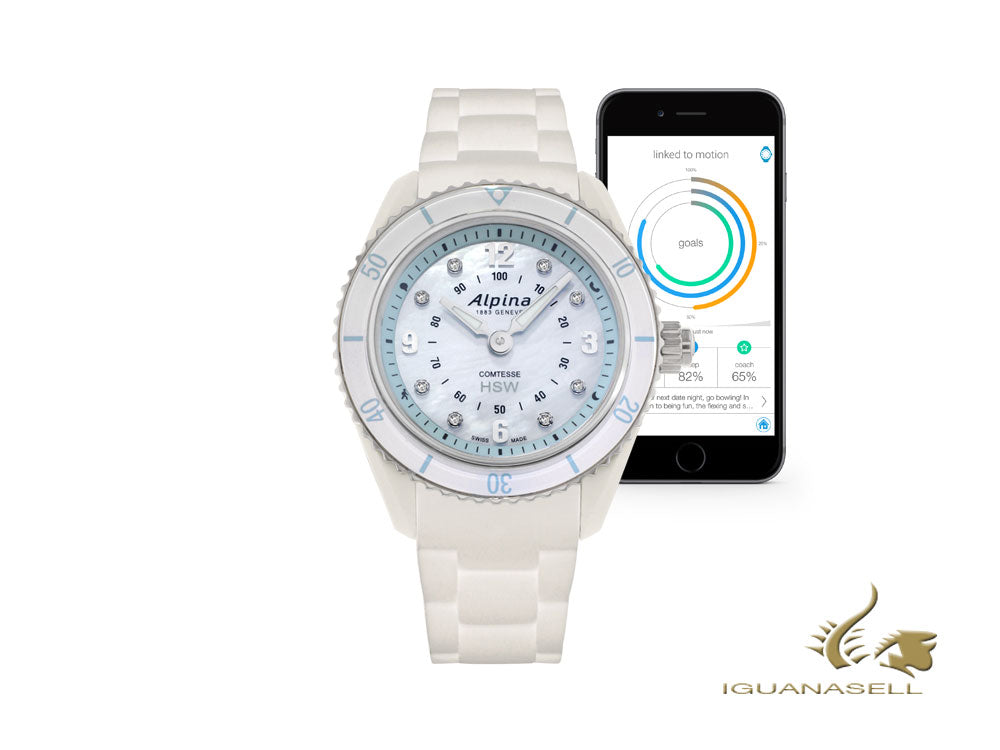 Alpina Comtesse Ladies Horological Smartwatch, White, 8 Diamonds, 36mm, 10 atm