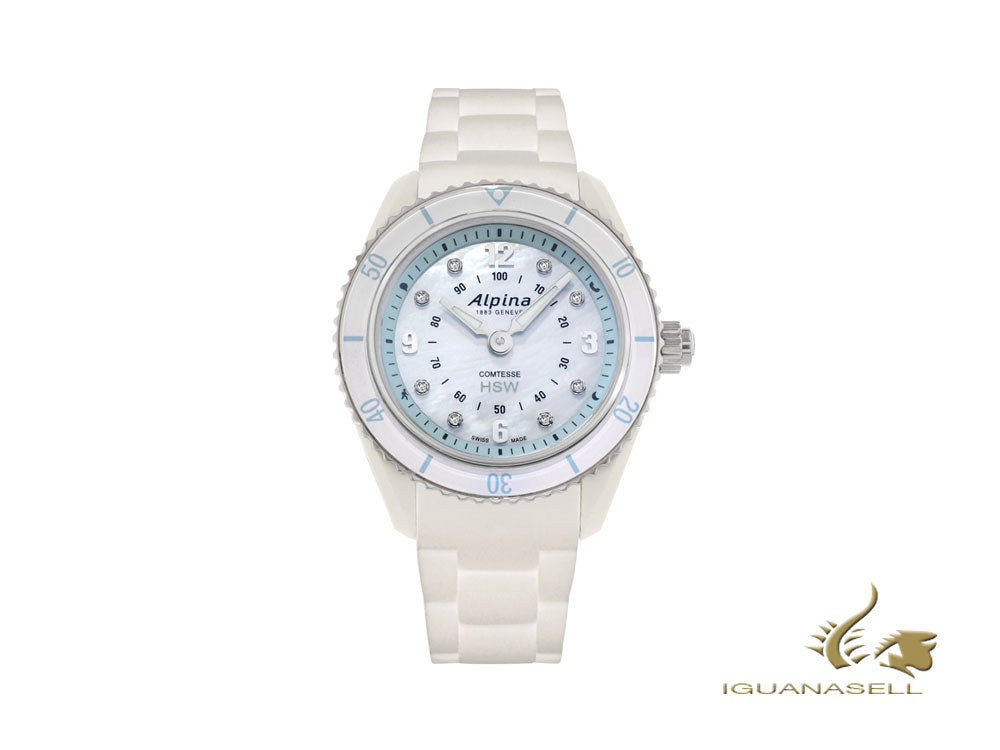 Montre connectée pour femme Alpina Comtesse, blanche, 8 diamants, 36 mm, 10 atm