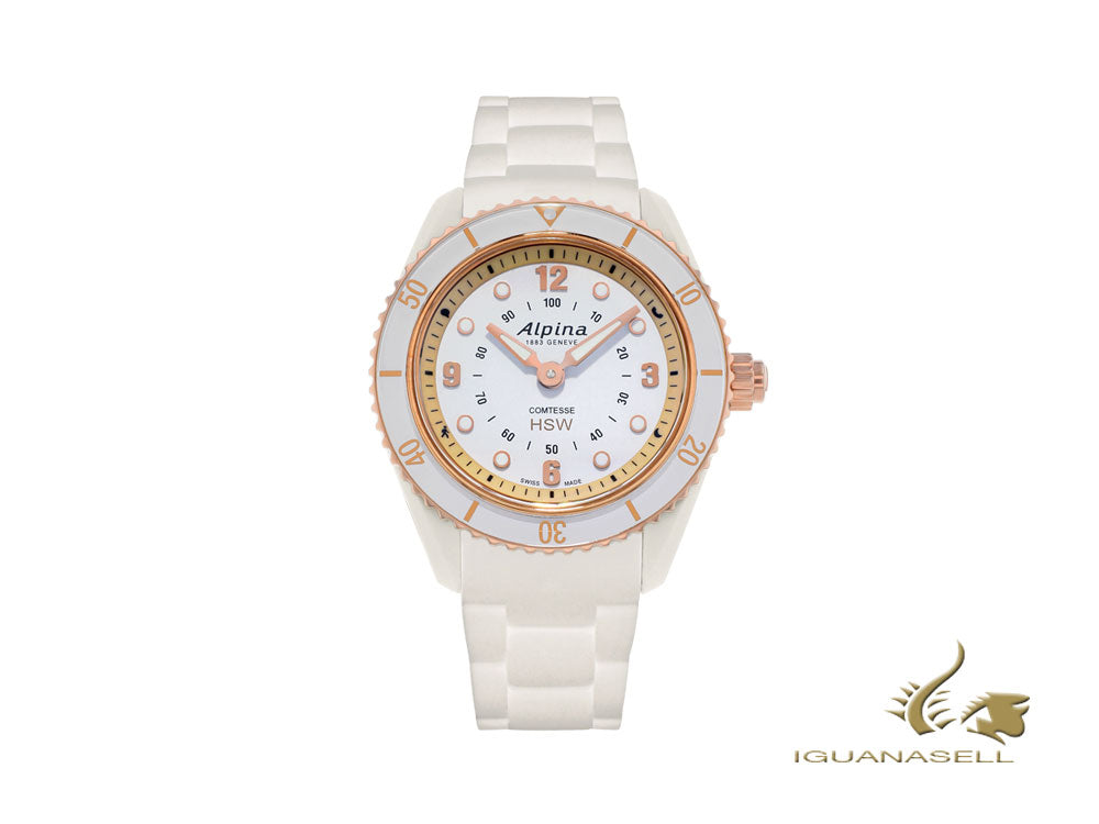 Montre connectée horlogère pour femme Alpina Comtesse, blanche/dorée, fibre de verre