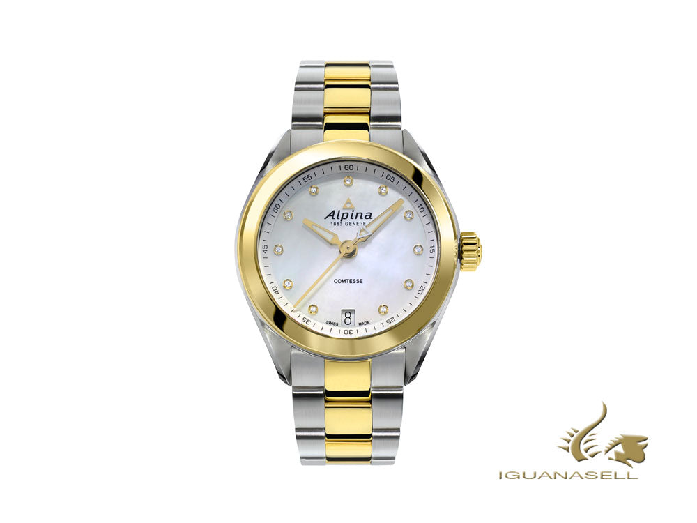 Montre à quartz pour femme Alpina Comtesse, nacre, 34 mm, AL-240MPWD2C3B