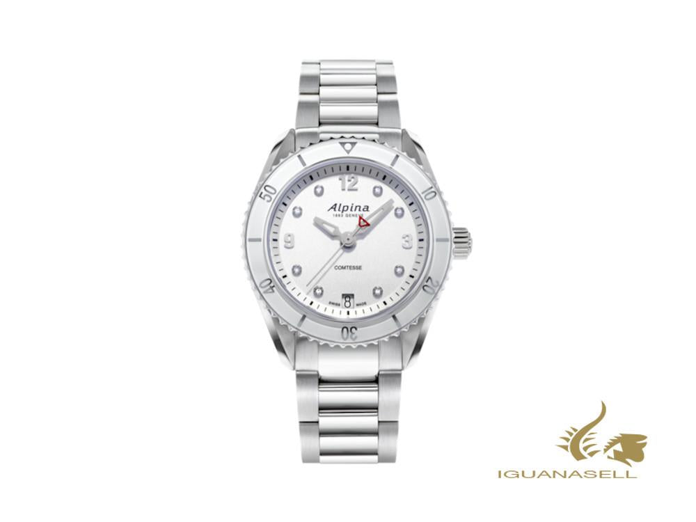 Montre à quartz pour femme Alpina Comtesse Sport, argent, 36,5 mm, 6 atm, AL-240SD3C6B