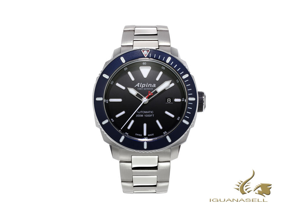 Montre automatique Alpina Seastrong Diver 300, noire, 44 mm, 30 atm, jour