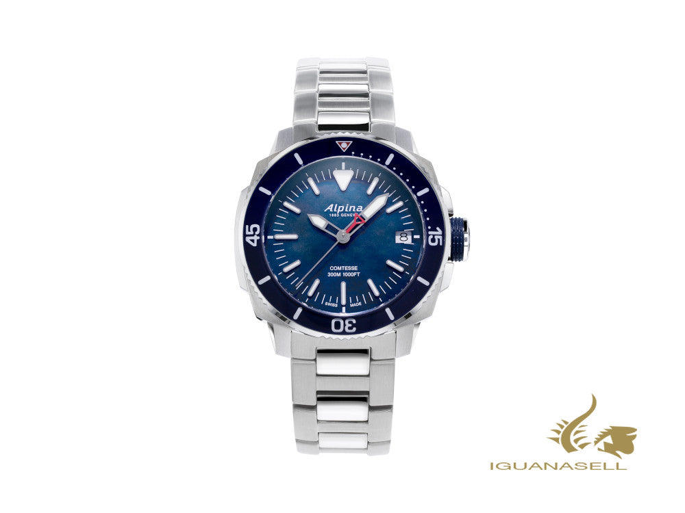 Montre à quartz pour femme Alpina Seastrong Diver Comtesse, bleu, 34 mm, AL-240MPN2VC6B