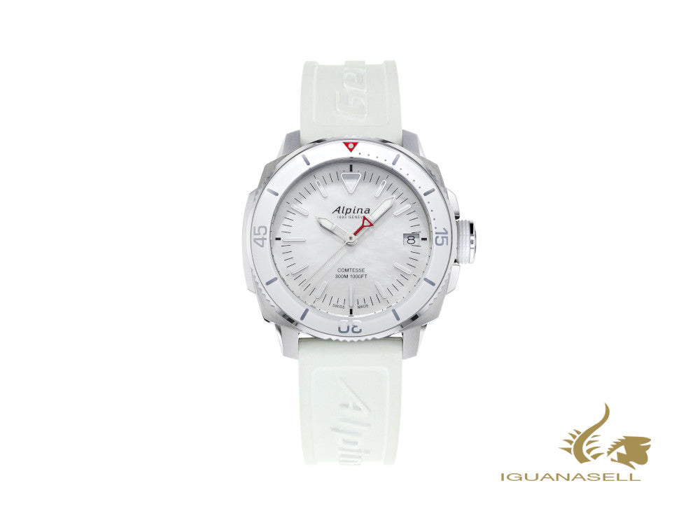 Montre à quartz pour femme Alpina Seastrong Diver Comtesse, blanche, 34 mm, AL-240MPW2VC6