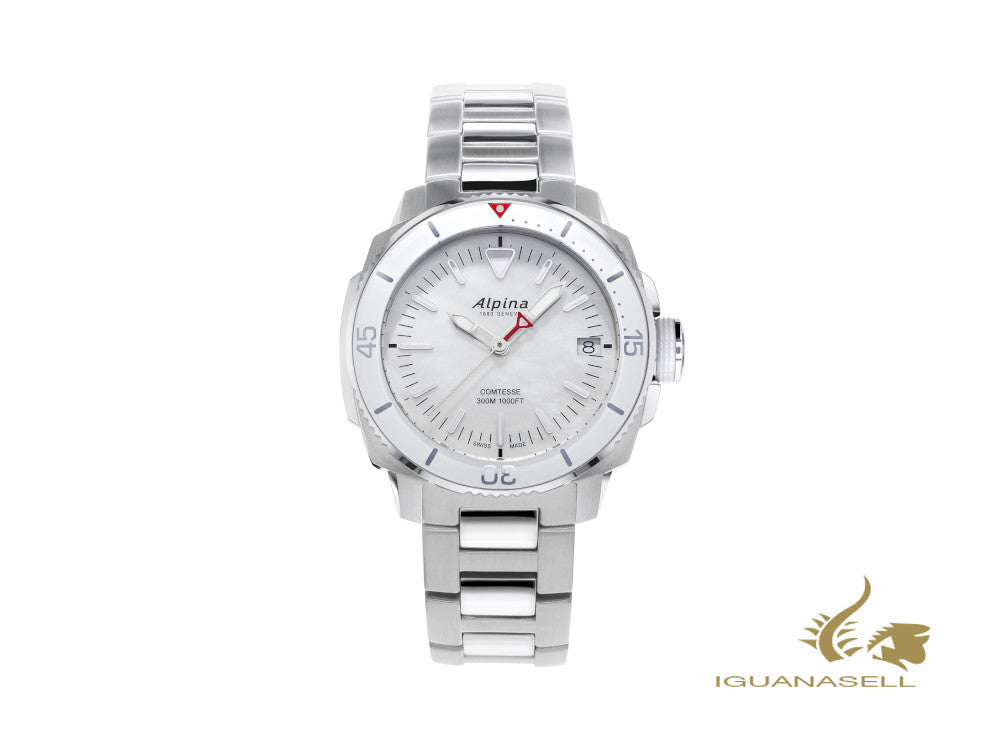 Montre à quartz pour femme Alpina Seastrong Diver Comtesse, blanche, 34 mm, AL-240MPW2VC6B