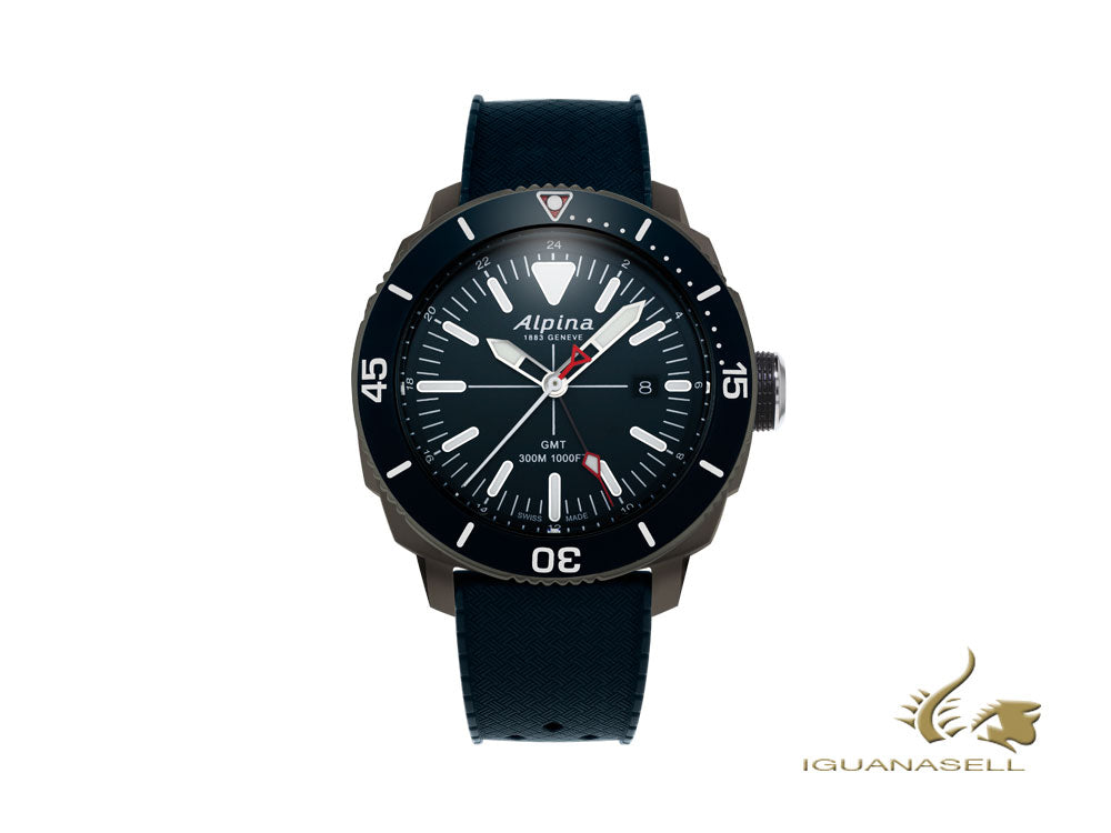 Montre à quartz Alpina Seastrong Diver GMT, bleu, 44 mm, 30 atm, AL-247LNN4TV6