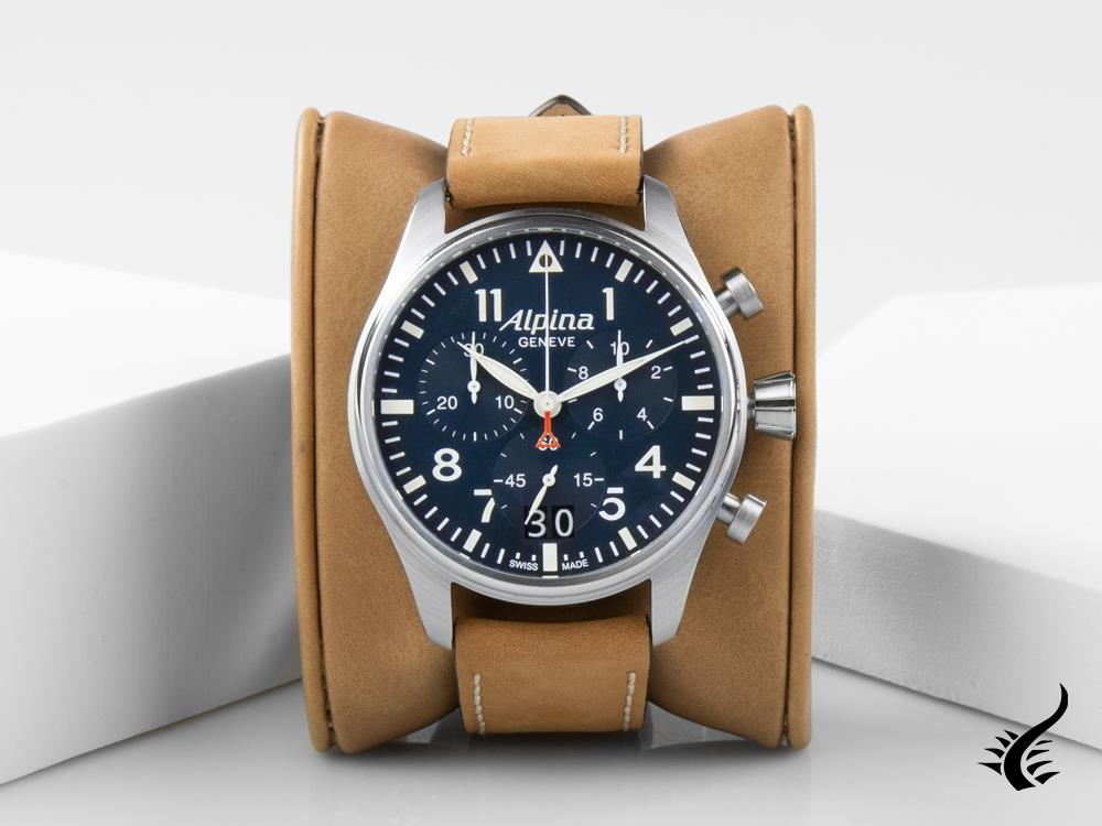 Montre à quartz Alpina Startimer Pilot Chronograph Big Date, AL-372, bleu, cuir