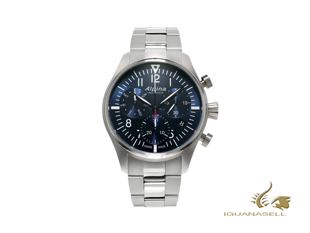 Montre chronographe à quartz Alpina Startimer Pilot, 42 mm, bleu, jour et date