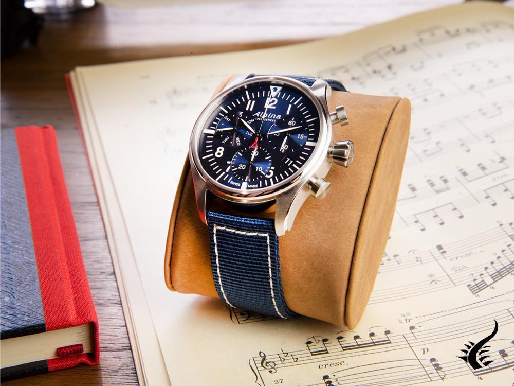 Montre chronographe à quartz Alpina Startimer Pilot, 42 mm, bleu, jour et date