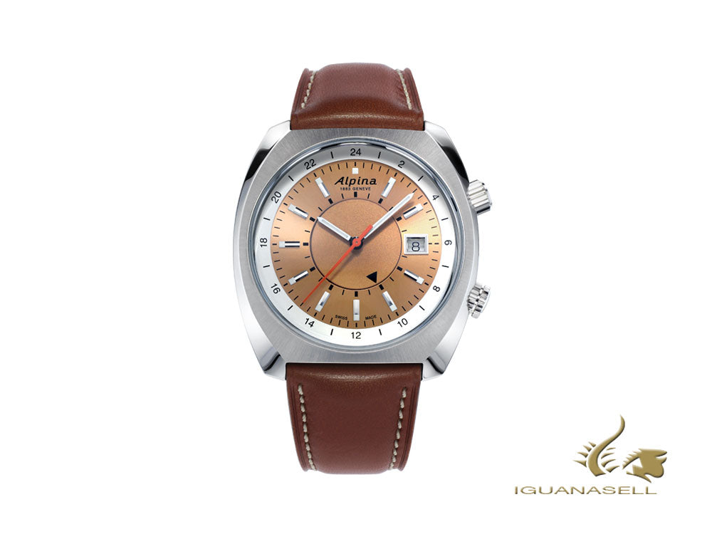 Alpina Startimer Pilot Heritage Automatic Watch, 42 mm, GMT, Brown, AL-555RGS4H6