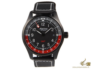 Montre à quartz Alpina Startimer Pilot, 42 mm, GMT, noir, Nato, AL-247BR4FBS6