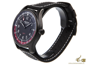 Montre à quartz Alpina Startimer Pilot, 42 mm, GMT, noir, Nato, AL-247BR4FBS6