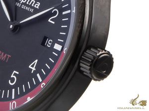 Montre à quartz Alpina Startimer Pilot, 42 mm, GMT, noir, Nato, AL-247BR4FBS6