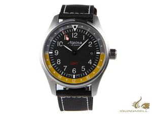 Montre à quartz Alpina Startimer Pilot, 42 mm, GMT, gris, Nato, jaune, AL-247BBG4S6