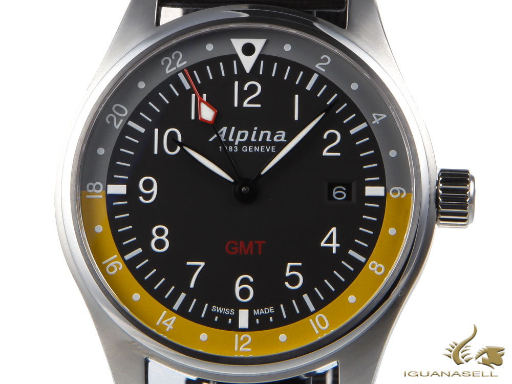 Alpina Startimer Pilot Quartz Watch, 42mm, GMT, Grey, Nato, Yellow, AL-247BBG4S6