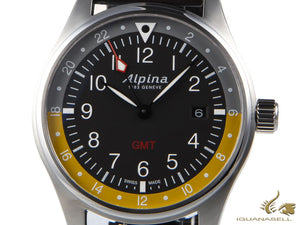 Montre à quartz Alpina Startimer Pilot, 42 mm, GMT, gris, Nato, jaune, AL-247BBG4S6