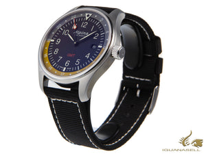 Montre à quartz Alpina Startimer Pilot, 42 mm, GMT, gris, Nato, jaune, AL-247BBG4S6