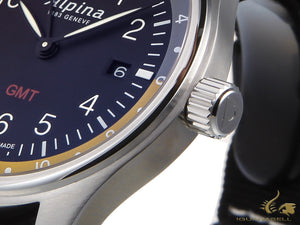 Montre à quartz Alpina Startimer Pilot, 42 mm, GMT, gris, Nato, jaune, AL-247BBG4S6