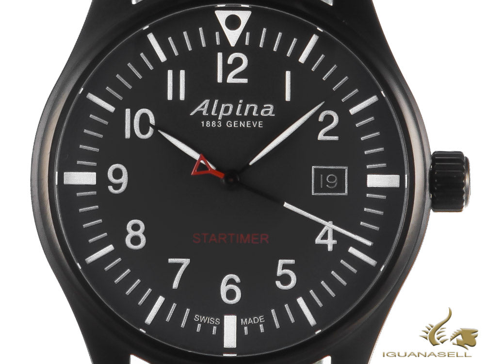 Montre à quartz Alpina Startimer Pilot, PVD, 42 mm, noir/vert, jour, AL-240B4FBS6