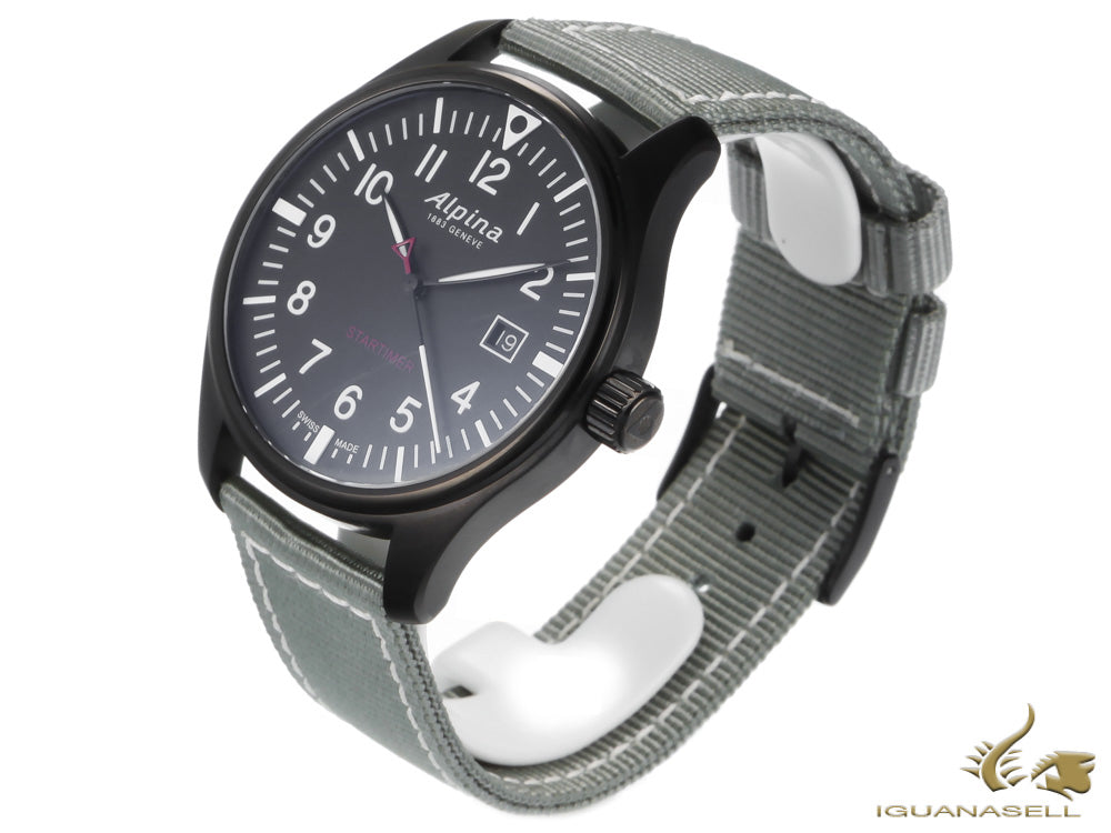 Montre à quartz Alpina Startimer Pilot, PVD, 42 mm, noir/vert, jour, AL-240B4FBS6