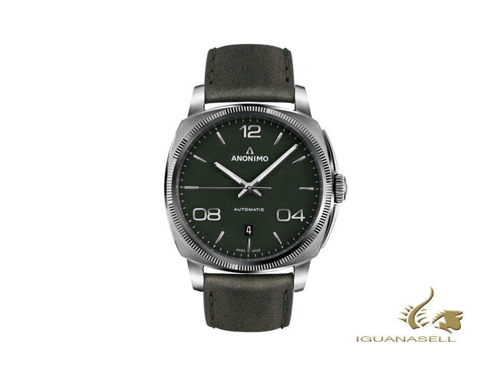 Montre automatique Anonimo Epurato, verte, 42 mm, bracelet en cuir, AM-4000.01.107.W66