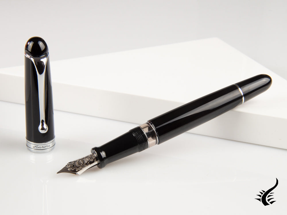 Aurora 88 Big Fountain Pen, Black Resin, Chrome trim, 800C