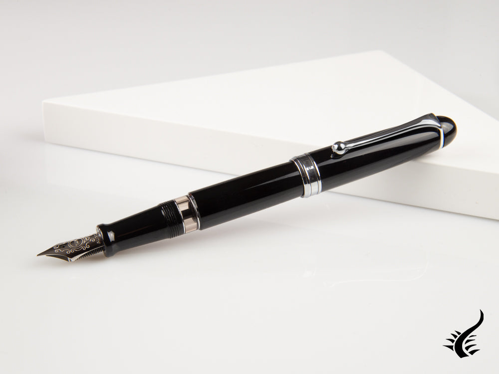 Aurora 88 Big Fountain Pen, Black Resin, Chrome trim, 800C