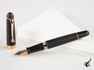 Aurora 88 Black Satin Fountain Pen, Black Resin, Rose Gold Trim, 809-PN