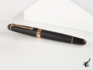 Aurora 88 Black Satin Fountain Pen, Black Resin, Rose Gold Trim, 809-PN