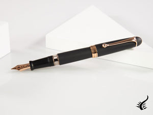 Aurora 88 Black Satin Fountain Pen, Black Resin, Rose Gold Trim, 809-PN