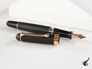 Aurora 88 Black Satin Fountain Pen, Black Resin, Rose Gold Trim, 809-PN