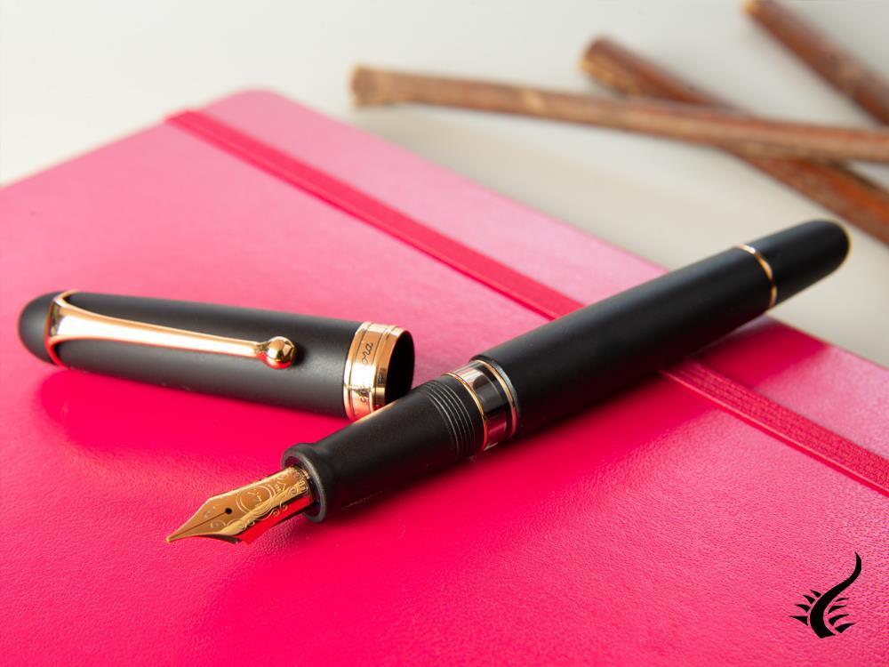 Aurora 88 Black Satin Fountain Pen, Black Resin, Rose Gold Trim, 809-PN