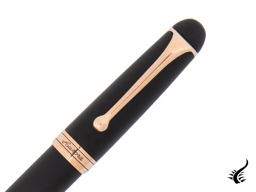 Aurora 88 Black Satin Fountain Pen, Black Resin, Rose Gold Trim, 809-PN