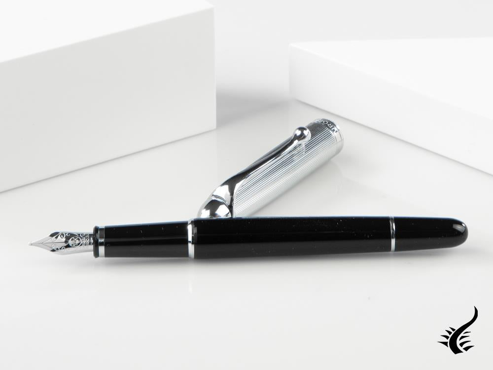 Aurora 88 Fountain Pen, Black Resin, Chrome Trim, 817