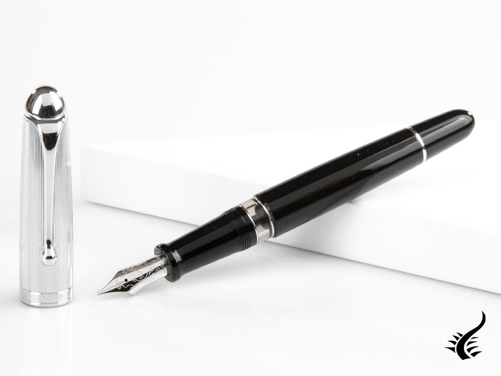 Aurora 88 Big Fountain Pen, Black Resin, Chrome trim, 806