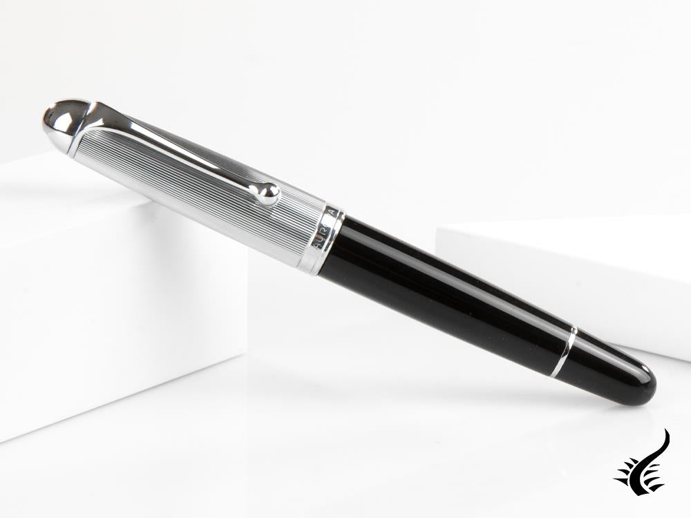 Aurora 88 Big Fountain Pen, Black Resin, Chrome trim, 806