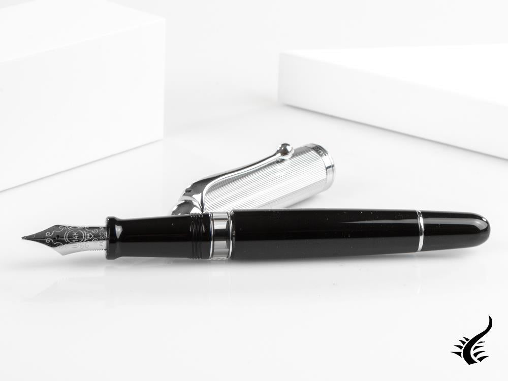 Aurora 88 Big Fountain Pen, Black Resin, Chrome trim, 806