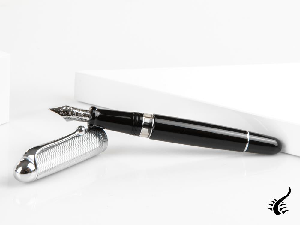 Aurora 88 Big Fountain Pen, Black Resin, Chrome trim, 806