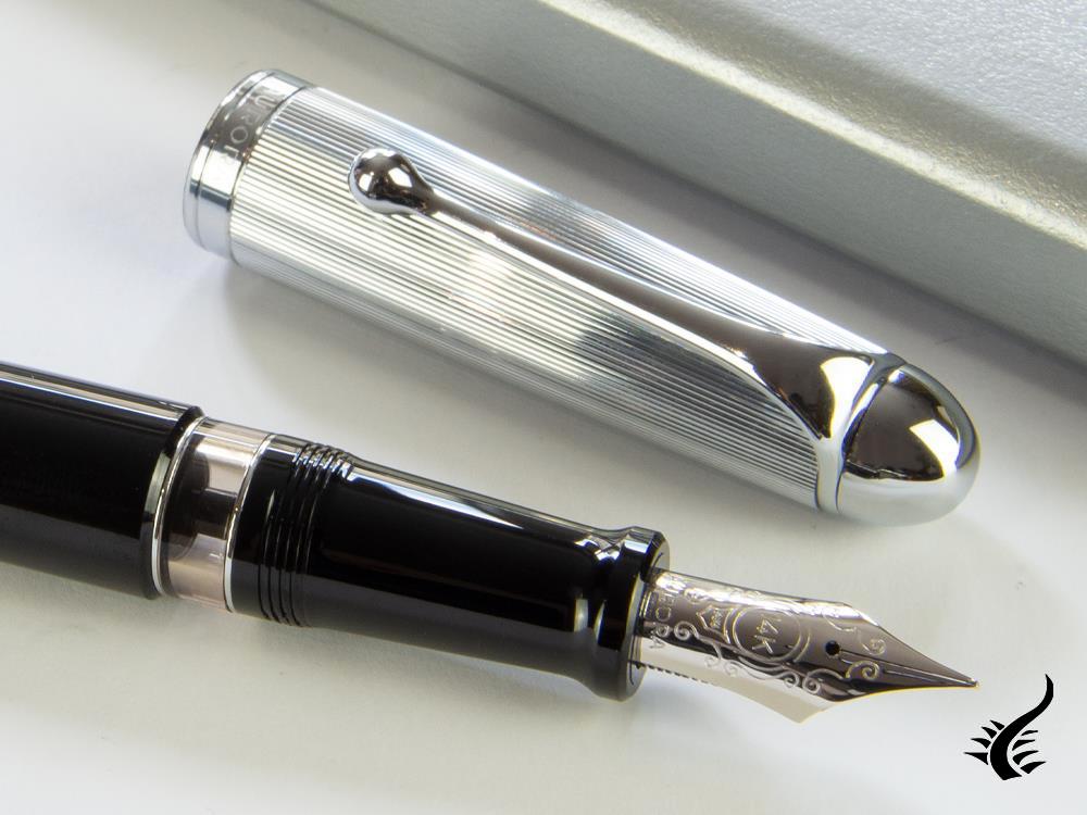 Aurora 88 Big Fountain Pen, Black Resin, Chrome trim, 806