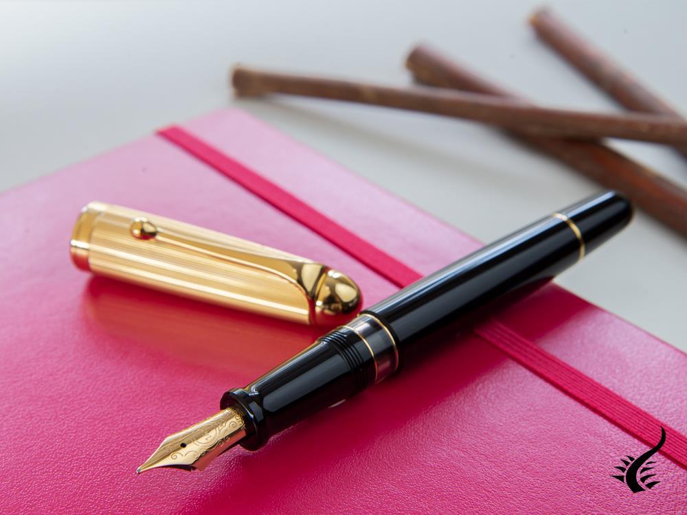 Aurora 88 Big Fountain Pen, Black Resin, Gold trim, 801