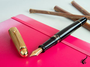 Aurora 88 Big Fountain Pen, Black Resin, Gold trim, 801