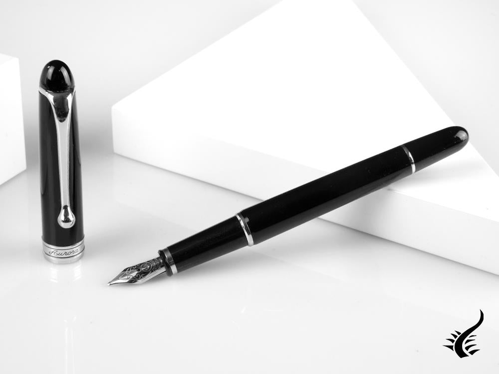 Aurora 88 Small Fountain Pen, Black Resin, Chrome trim, 810C